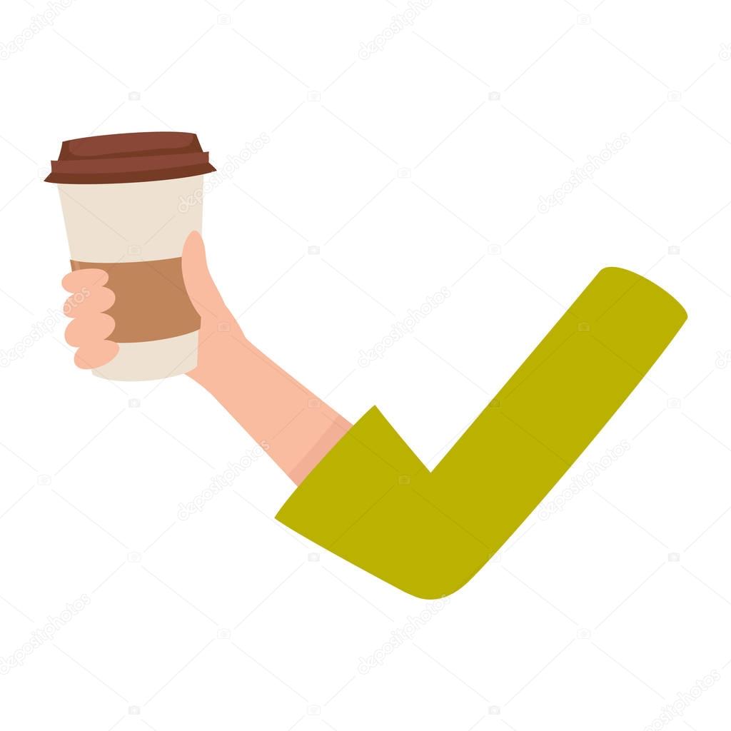 Woman arm, hand holding coffee cup, breakfast, morning energy boost