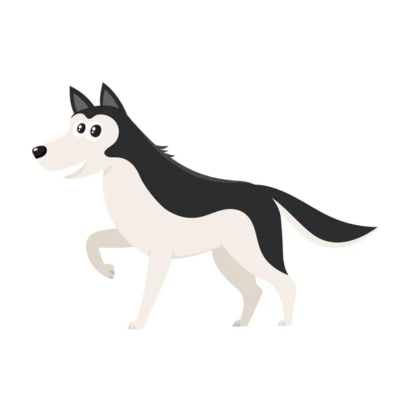 Süße schwarz-weiße Husky-Hundefigur mit erhobener Pfote — Stockvektor