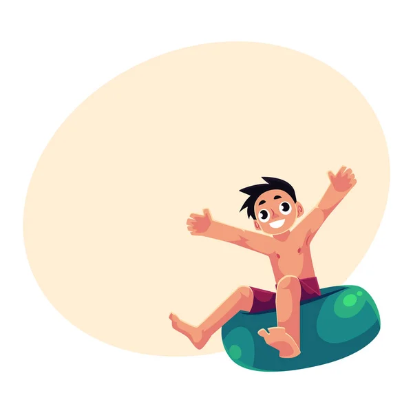 Enfant, garçon, enfant équitation anneau de natation, profiter des activités nautiques d'été — Image vectorielle