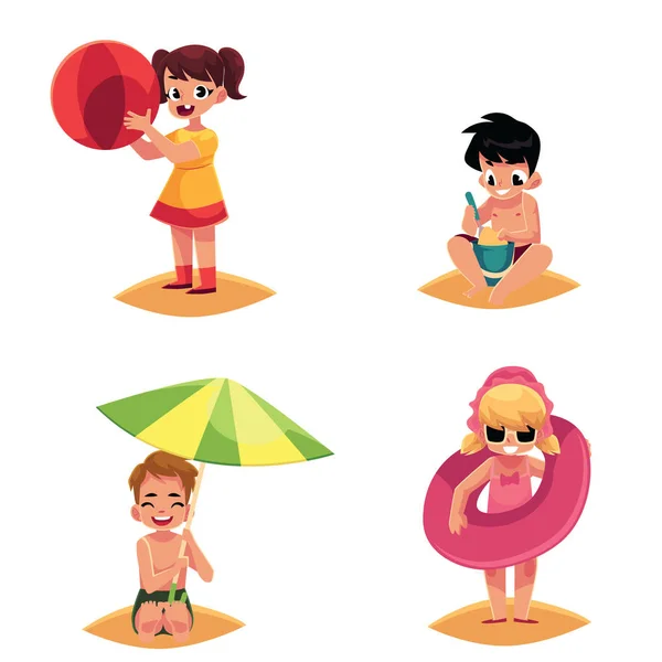 Bébés, enfants, enfants sur la plage, vacances d'été en mer — Image vectorielle