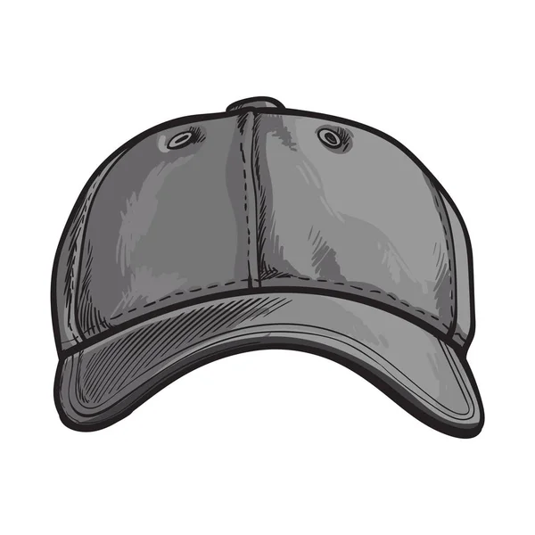 Clean, unlabelled grey colored textile baseball cap, sketch vector illustration — Stock Vector