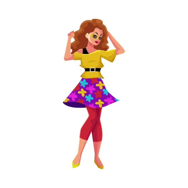 Dívka v 1980s styl oblečení, tanec na retro disco party — Stockový vektor
