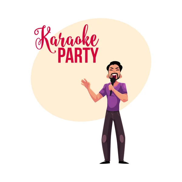 Karaoke party, contest banner, poster, postcard design with male singer — Stock Vector