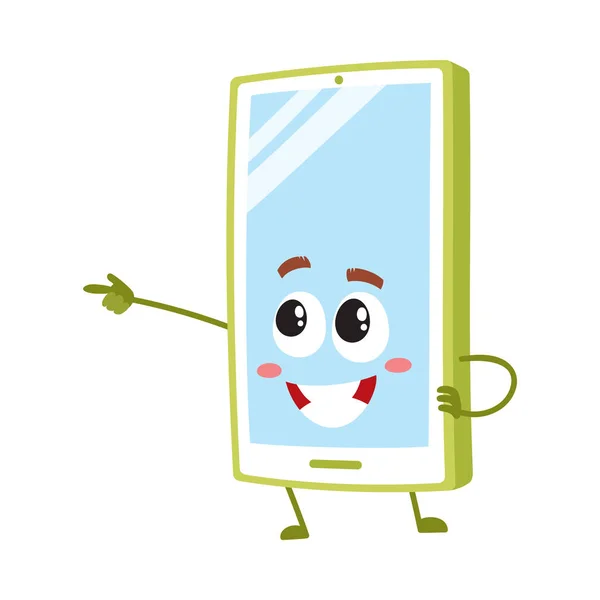 Funny cartoon mobile phone, smartphone character holding paper coffee ...