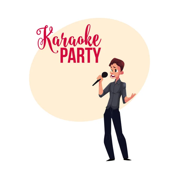 KaraokeParty wedstrijd spandoek, poster, briefkaart design met zanger — Stockvector