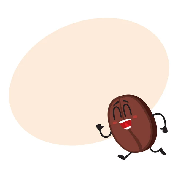 Gracioso, loco personaje de grano de café corriendo, corriendo en algún lugar — Vector de stock