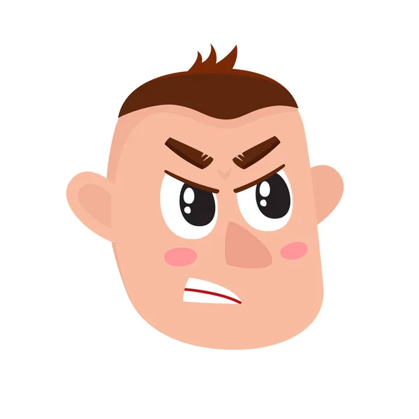 Young man face, angry facial expression — Stock Vector