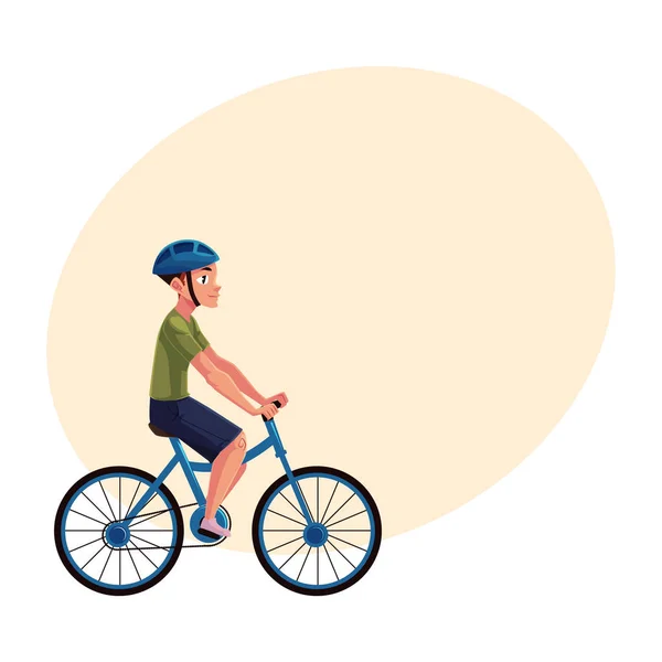 Bicicletta, ciclo, ciclista, ciclista che indossa il casco, vew laterale, trasporto personale — Vettoriale Stock