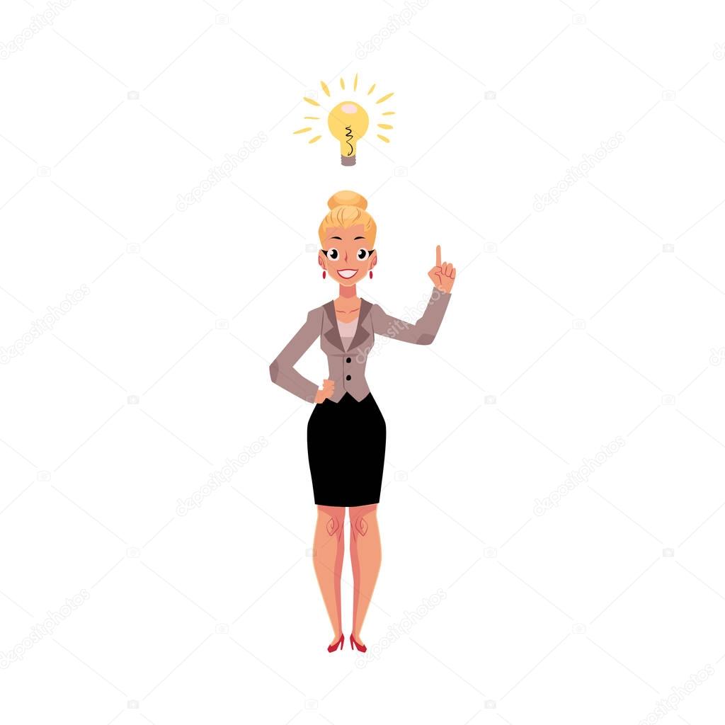 Businesswoman having idea, light bulb as symbol of business insight