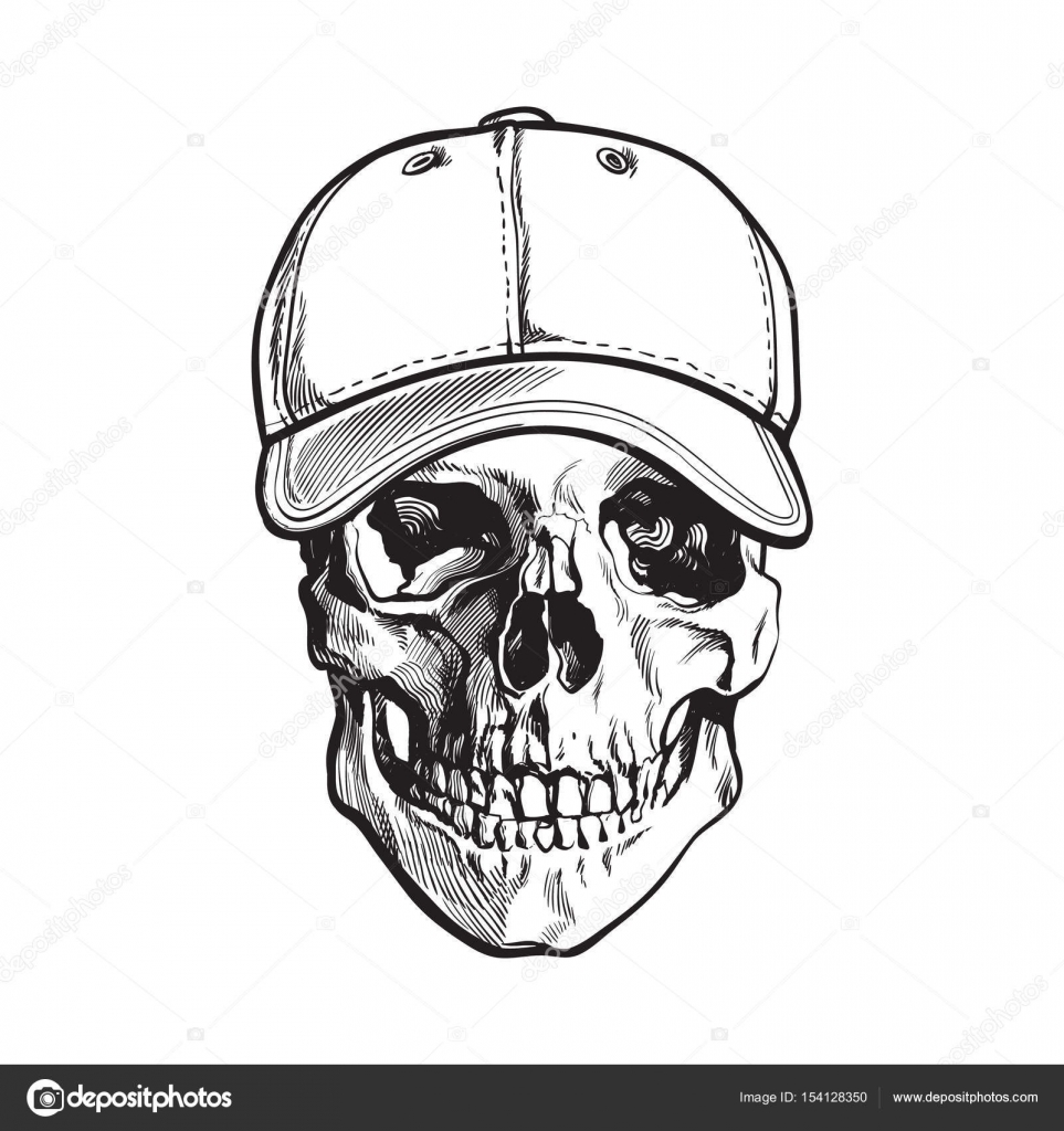 skull with baseball hat
