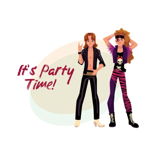 Glam rock party invito, banner poster modello con due uomini — Vettoriale Stock