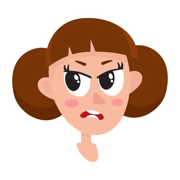 Ganska brunt hår kvinna, arga ansiktsuttryck — Stock vektor