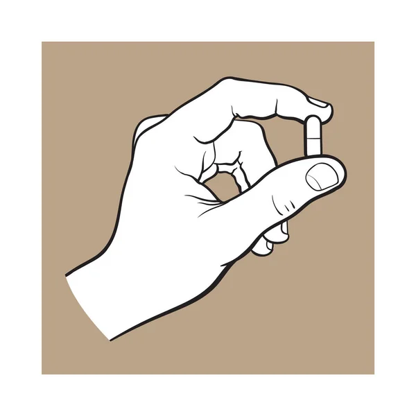 Mão segurando cápsula de gelatina de duas peças por dois dedos — Vetor de Stock