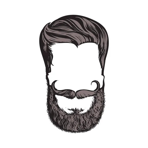 Penteado hipster desenhado à mão, barba e bigode, ilustração vetorial esboço — Vetor de Stock