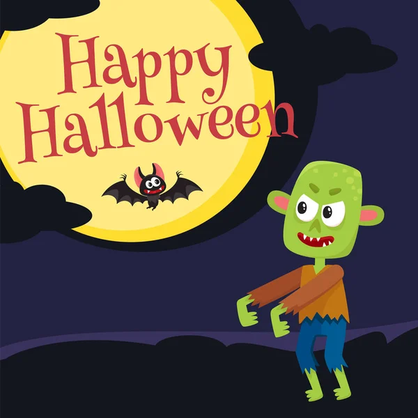 Happy Halloween greeting card, poster, banner design with boiling caldron