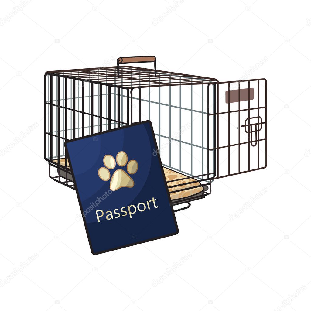 Travel with cats, dogs - metal wire carrier and pet passport