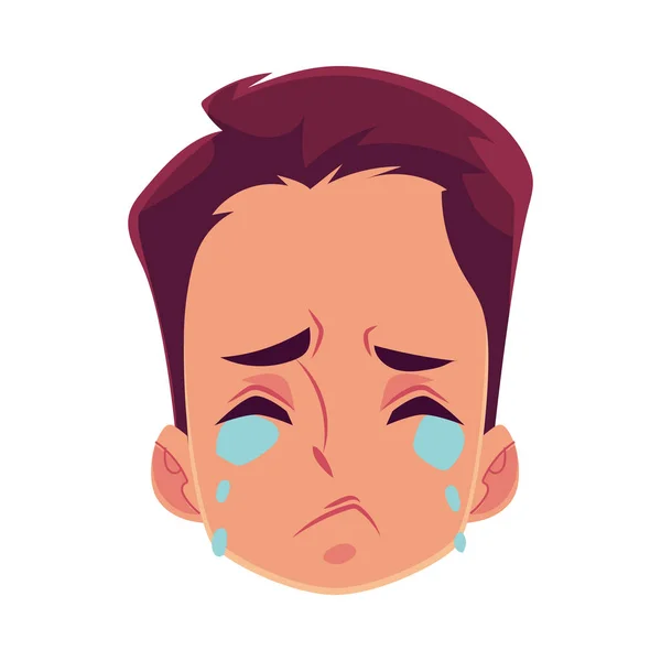 Young man face, crying facial expression — Stock Vector