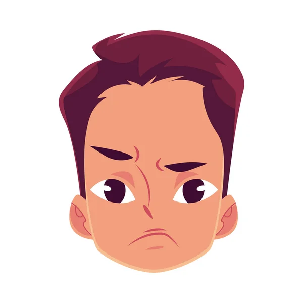 Young man face, angry facial expression — Stock Vector