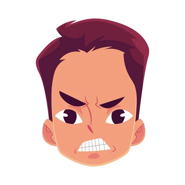 Young man face, angry facial expression — Stock Vector