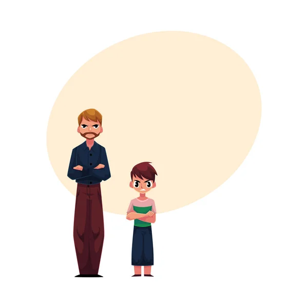 Ο άνθρωπος και το αγόρι, πατέρα, γιο στέκεται με αποδοκιμαζόταν, θυμωμένος πρόσωπα — Διανυσματικό Αρχείο