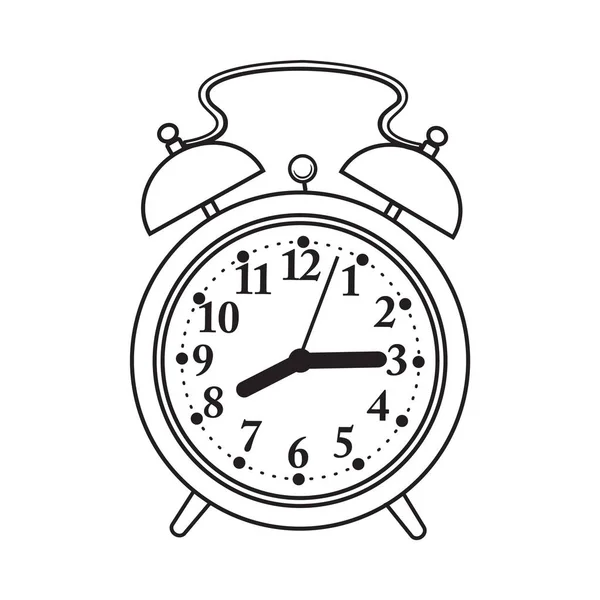 Relógio de alarme analógico estilo retro, ilustração do vetor do esboço — Vetor de Stock