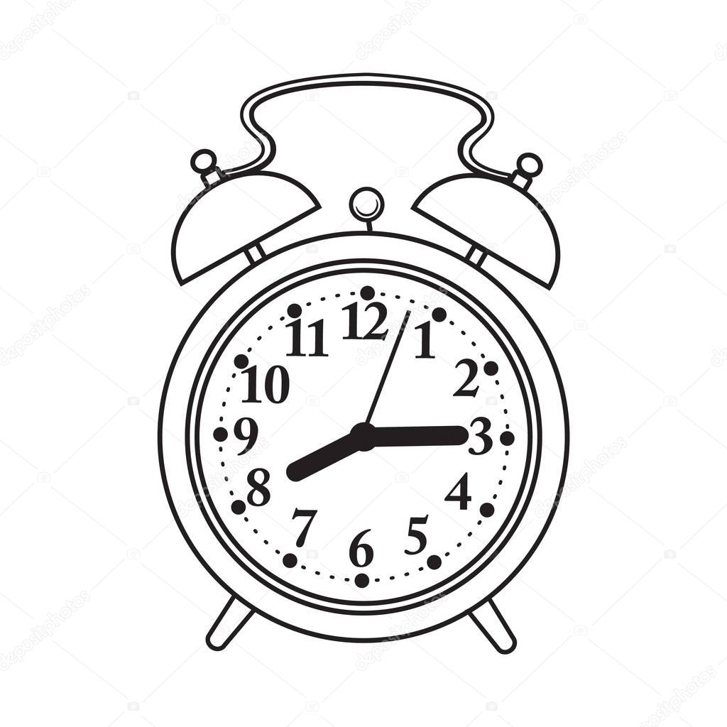 Retro style analog alarm clock, sketch vector illustration