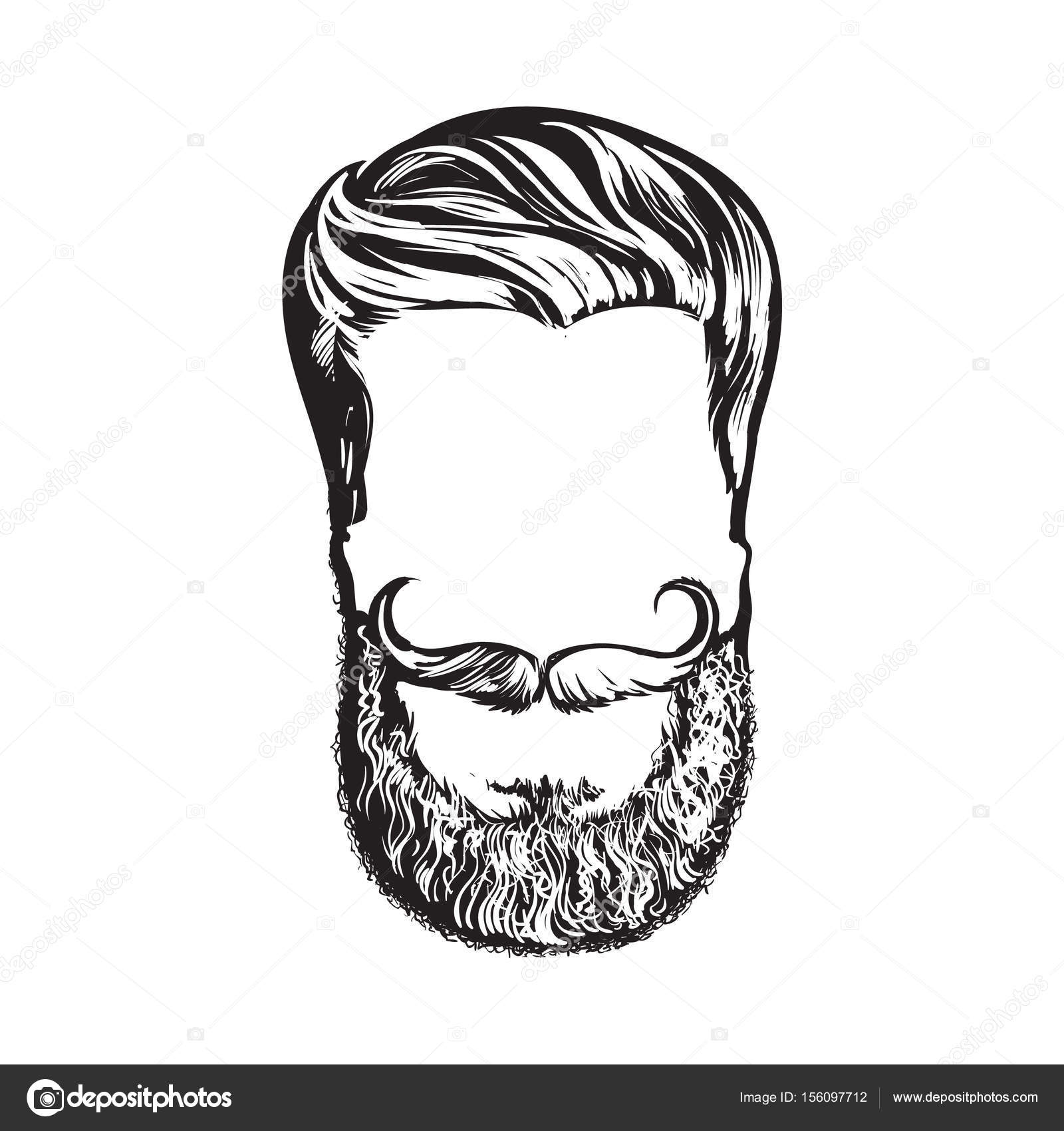 Mano disegnato hipster acconciatura barba e baffi isolato su priorit  bassa bianca di vettore di stile di schizzo Disegno della mano di hipster capelli