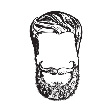 Çizilmiş hipster saç, sakal ve bıyık el, vektör çizim kroki