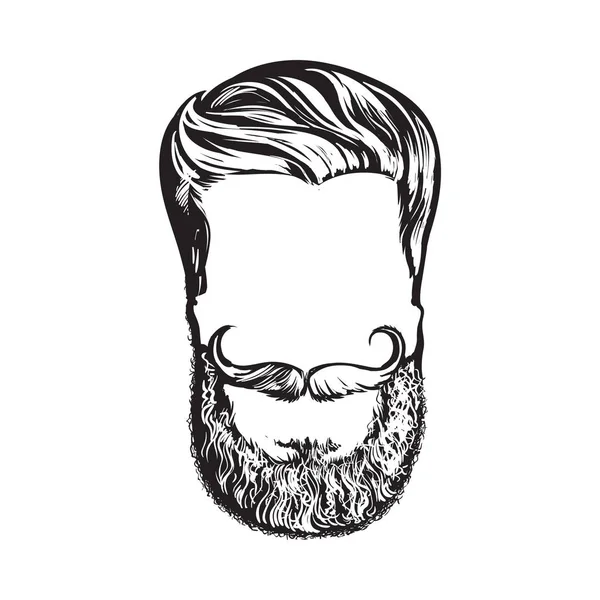 Hand drawn hipster hairstyle, beard and mustache, sketch vector illustration — Stock Vector
