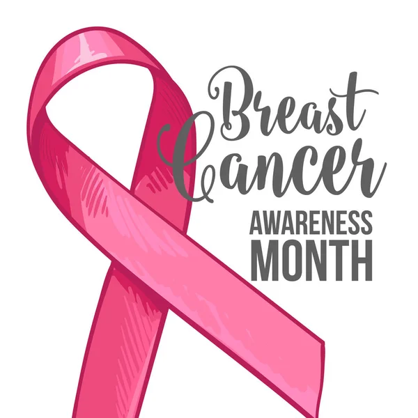 Banner del mes de concienciación sobre el cáncer de mama, póster, plantilla con cinta rosa — Archivo Imágenes Vectoriales