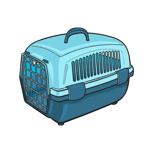 Plastiktransportbehälter für Haustiere zum Transport von Katzen, Hunden, Skizzenillustration — Stockvektor