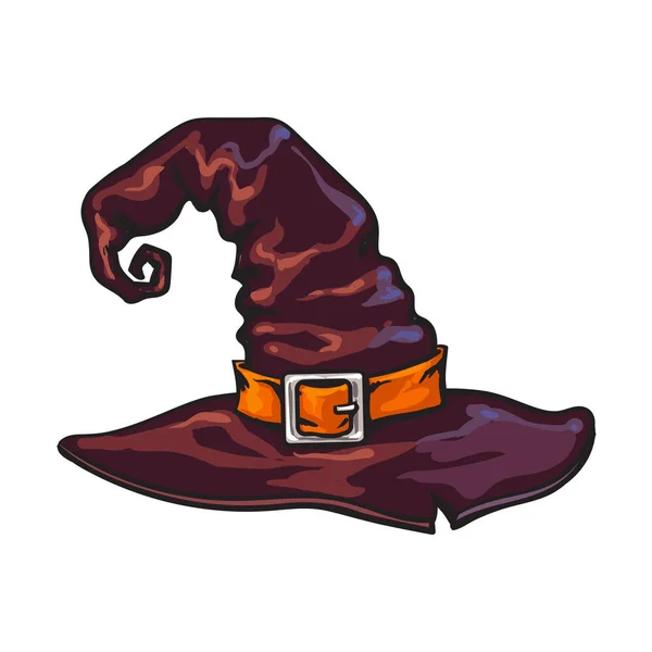 Ręcznie rysowane Stara wiedźma, Kreator spiczasty kapelusz, element dekoracji Halloween — Wektor stockowy