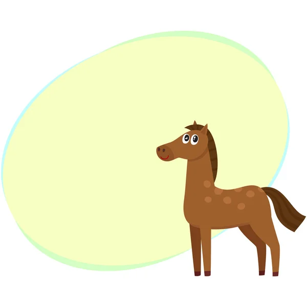 Väl gromed brun häst med stora ögon, tecknade vektorillustration — Stock vektor