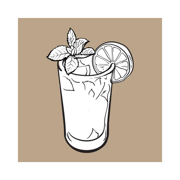 Ψηλό ποτήρι γεμάτο με πάγο φρέσκος χυμός lime — Διανυσματικό Αρχείο