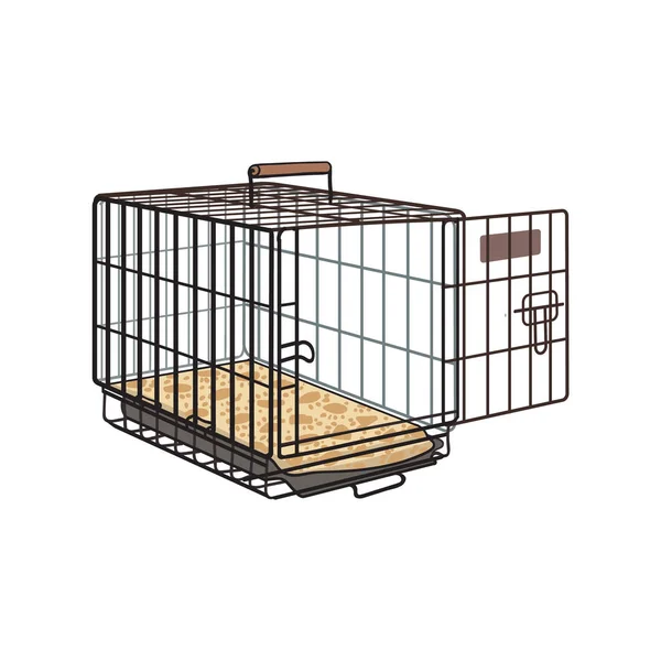 Metal wire cage, crate for pet, cat, dog transportation — Stock Vector