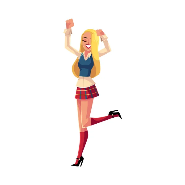 Girl in 1990s style clothes dancing at retro disco party — Stock Vector