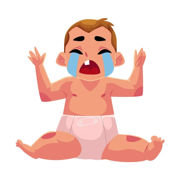 Плаче дитина, немовля, дитина в пелюшці, портрет спереду — стоковий вектор