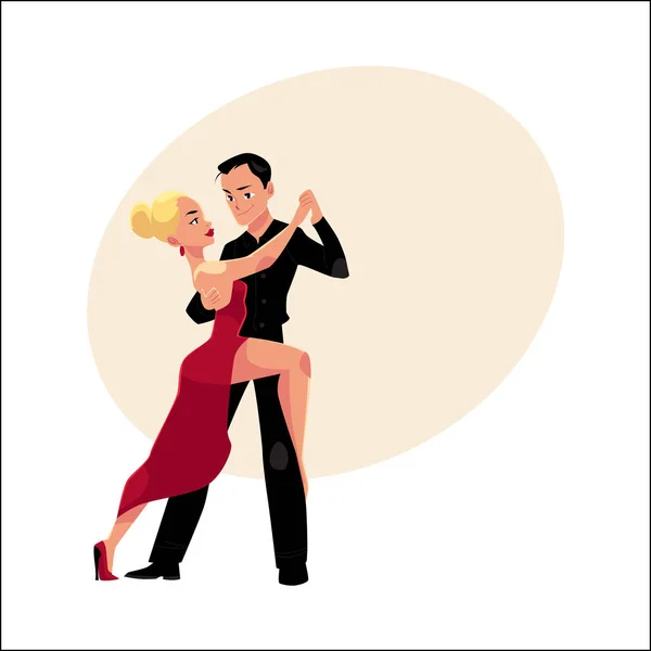 Professional ballroom dancers dancing tango, looking at each other — Stock Vector