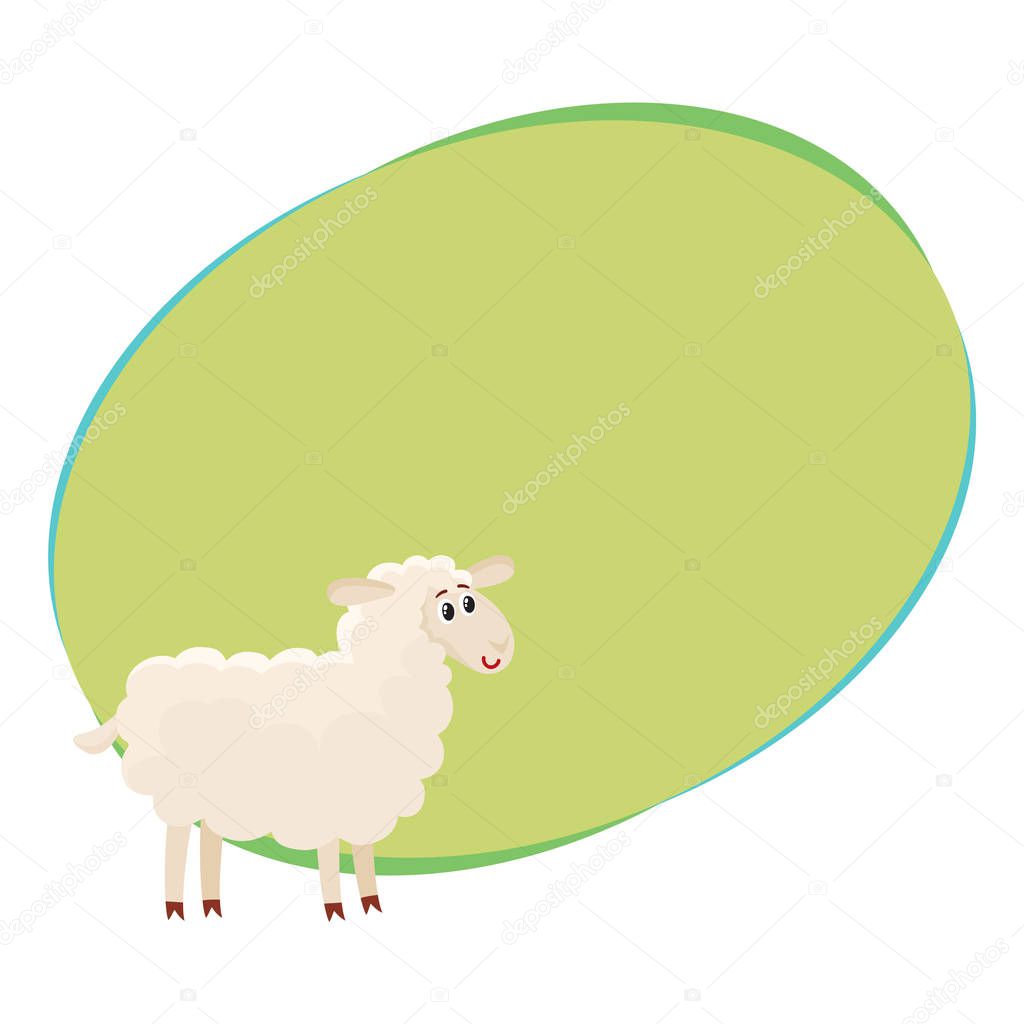 Well gromed fluffy sheep, lamb with big eyes, vector illustration