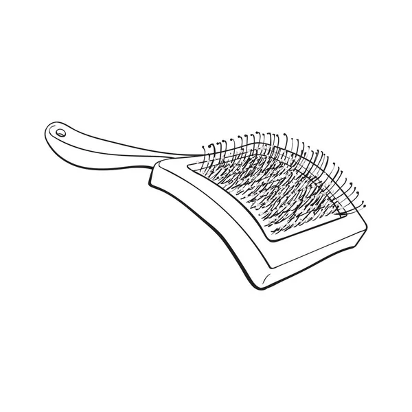 Pet, chat, brosse à cheveux de chien, accessoire de toilettage, illustration vectorielle de croquis — Image vectorielle