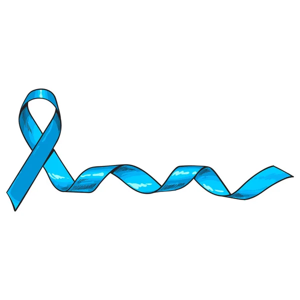 Niebieska wstążka satynowa, symbol świadomości raka prostaty, szkic wektor ilustracja — Wektor stockowy