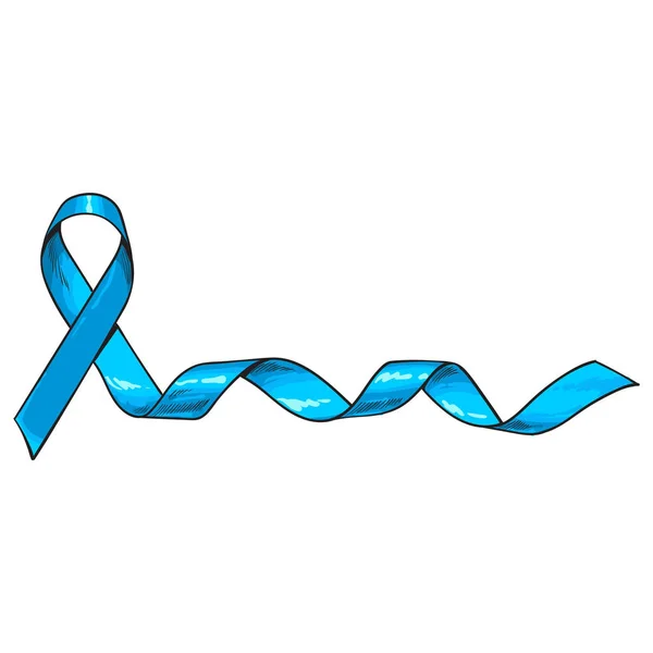 블루 새틴 리본, 전립선 암 인식 기호, 벡터 일러스트 레이 션 스케치 — 스톡 벡터