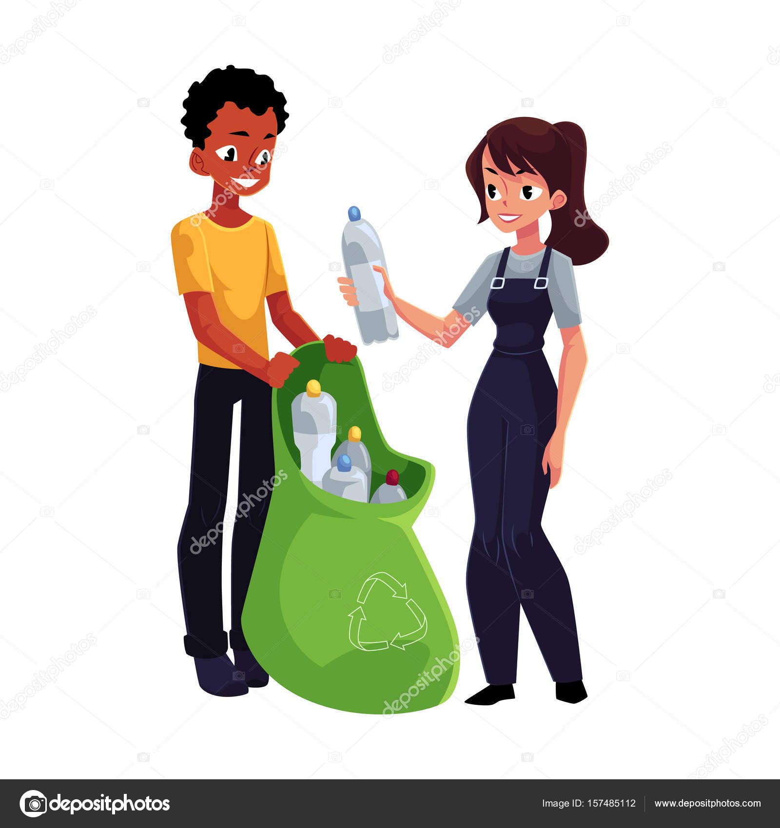 depositphotos_157485112 stock illustration men collect plastic bottles into