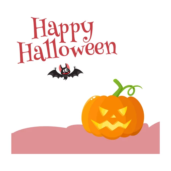 Feliz tarjeta de felicitación de Halloween, cartel, diseño de la bandera con el bate, caldrón — Vector de stock