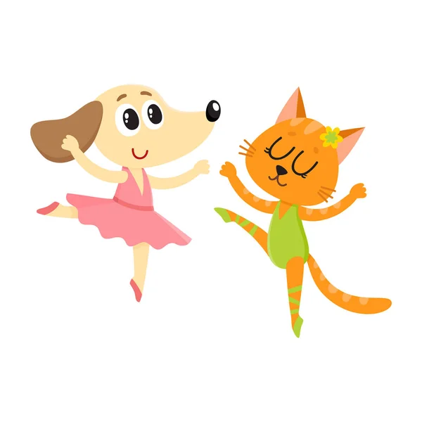 개 및 고양이, 강아지 및 고양이 문자 함께 발레 춤 — 스톡 벡터