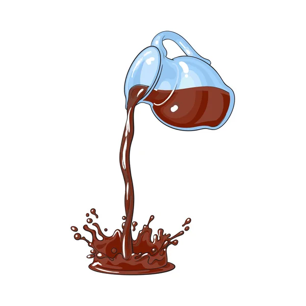 Leche de chocolate, bebida de cacao vertida del frasco, haciendo un chapoteo — Archivo Imágenes Vectoriales