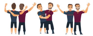 Male friendship concept, couple of boys, friends hugging each other clipart