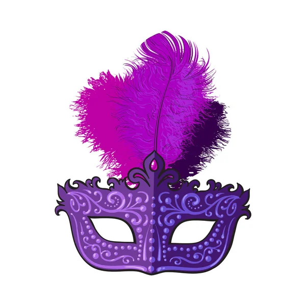 Beautifully decorated Venetian carnival mask with feathers and ornaments — Stock Vector