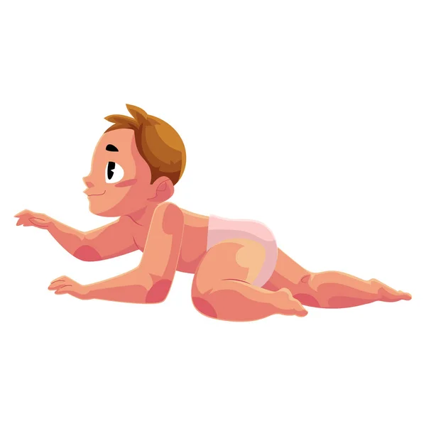 Bébé enfant rampant, nourrisson, enfant en couche, portrait en vue latérale — Image vectorielle