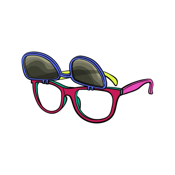 Gafas de sol retro wayfarer con lentes extraíbles, accesorio de moda de los años 90 — Vector de stock